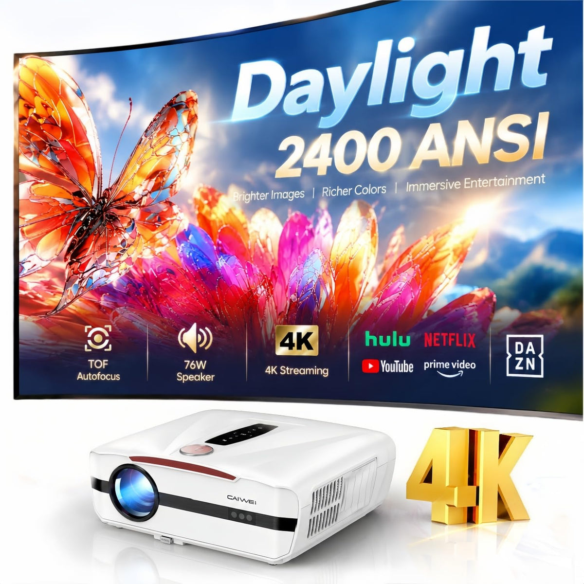 Daylight 4K Projector True 2300ANSI High Bright Home Theater Karaoke 2 Mics