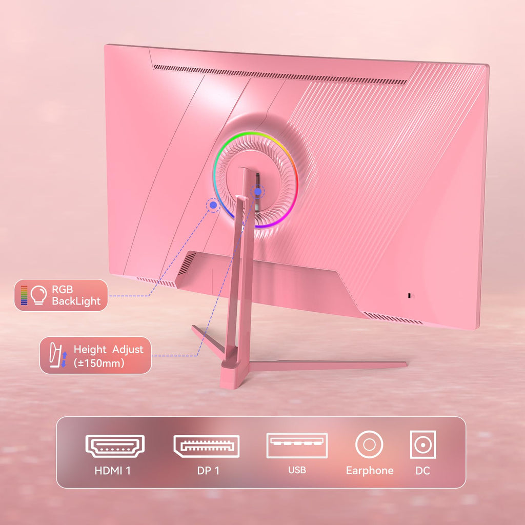 27 Inch Pink Curved Computer Monitor, FHD 1080P 100Hz, Eye Care