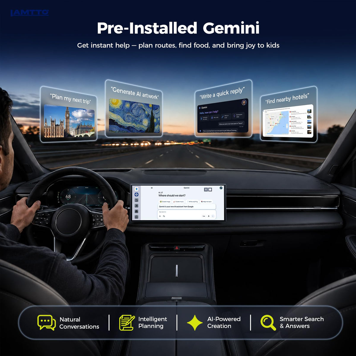 LAMTTO 11" AI Wireless CarPlay Screen with Google Play & Android 15