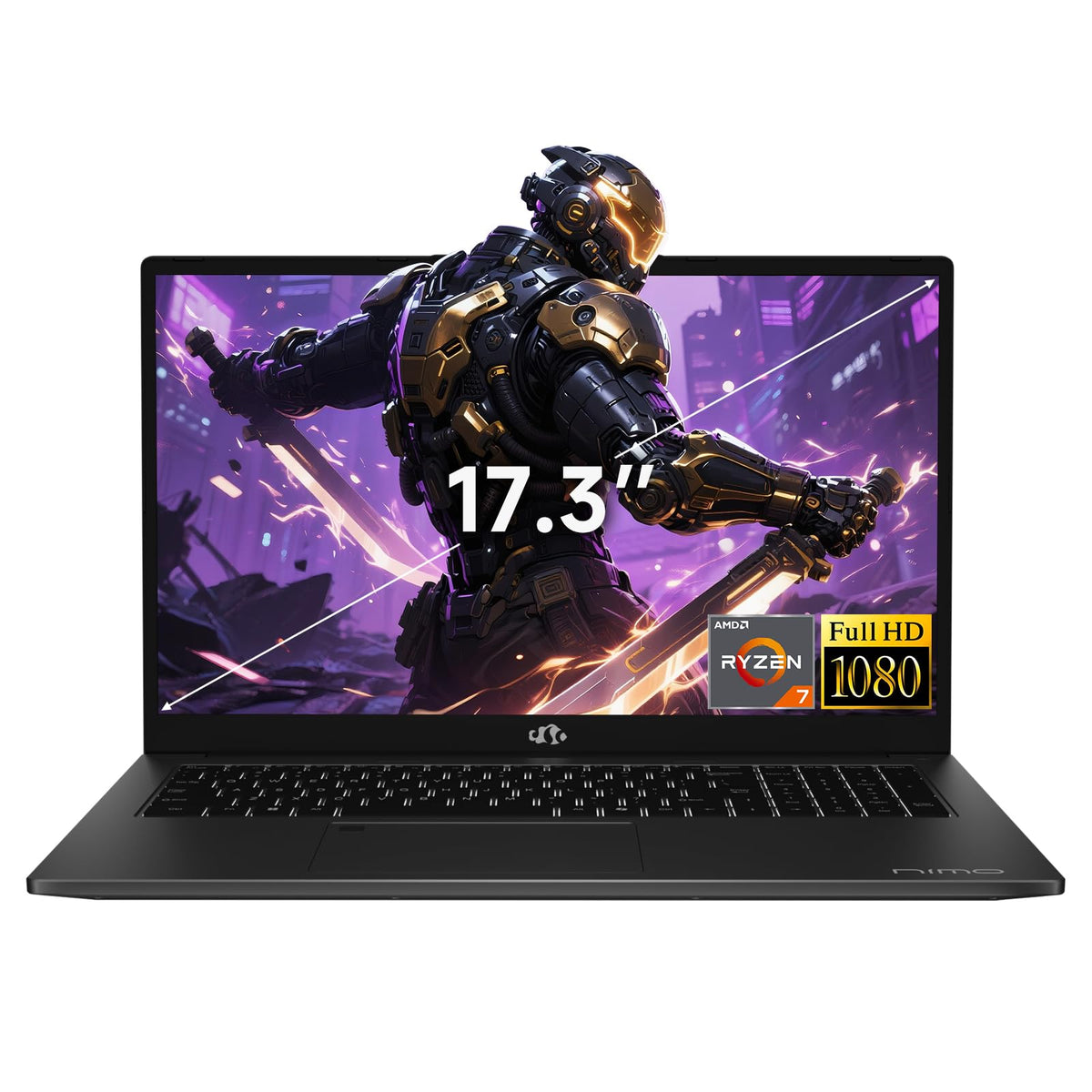 NIMO 17.3" FHD Laptop, AMD Ryzen 7 7735HS (8-Core Beat i5-13500H), 32GB DDR5 1TB PCIe 4.0 SSD, Win11 Backlit KB Fingerprint Reader, 100W PD & 2Y Warranty for Business and Gaming