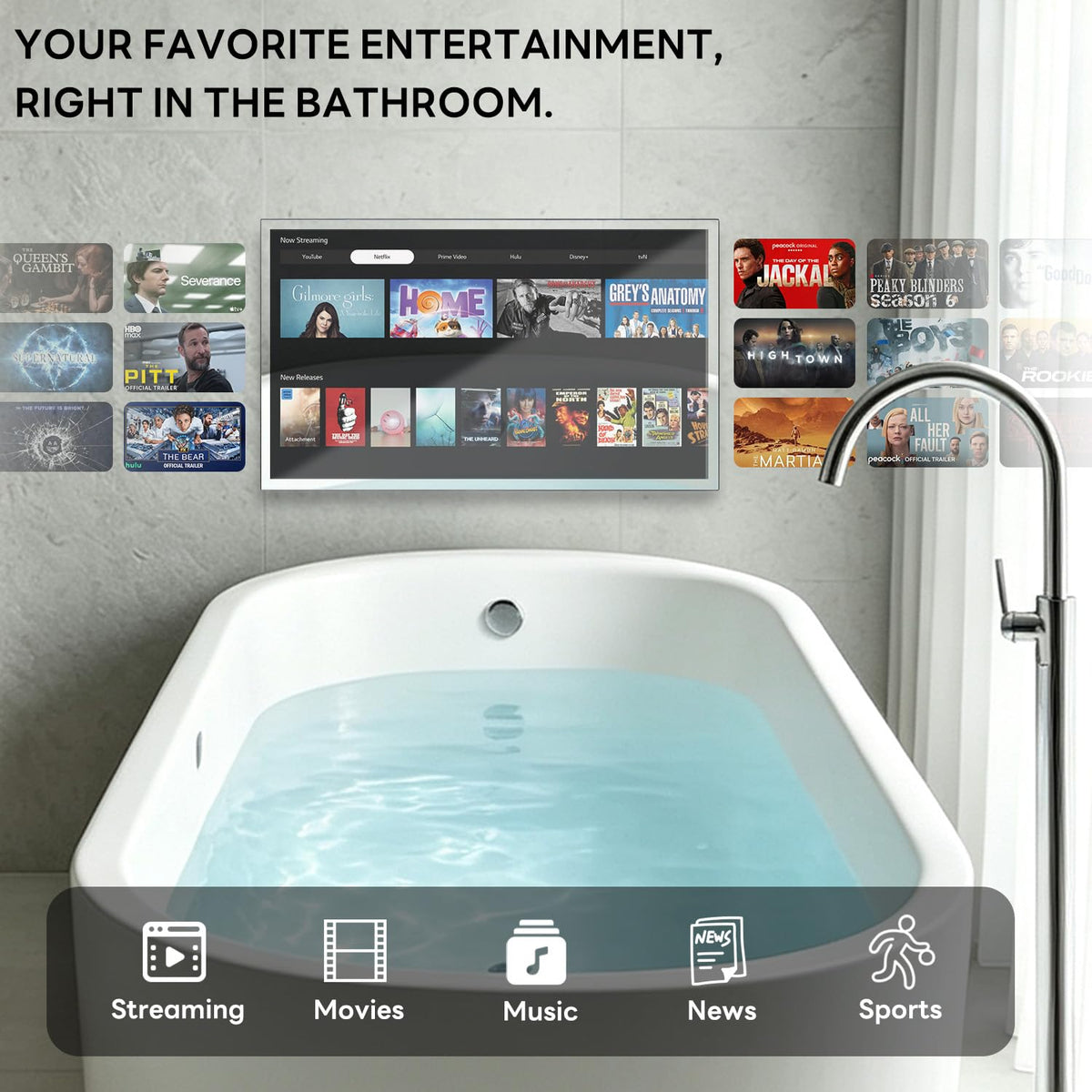27 Inch Smart Mirror TV, Waterproof LED TV for Bathrooms and Hotels