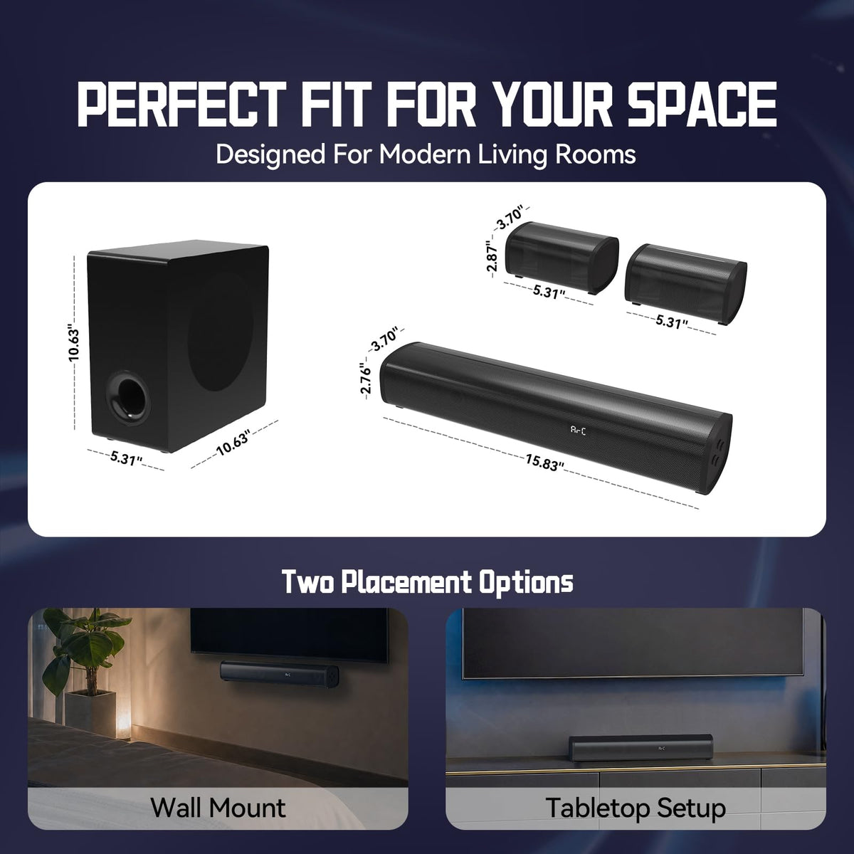 Sound Bar Bluetooth Surround Sounds, Home Theater Sound Bar System, TV Sounds Bars Subwoofer Wireless 5.1CH Surround Speakers Home Theater Surrounds Sound System HDMI AUX Opt USB, Black