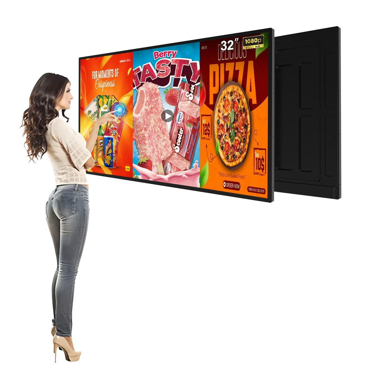 43inch Touchscreen Digital Display, 700nit High Brightness Digital Signage, CMS/U-Disk Plug&Play, Slim Fit Frameless LCD Monitor, Smart Split Screen, 24/7 Timer Switch, Built-in Speaker