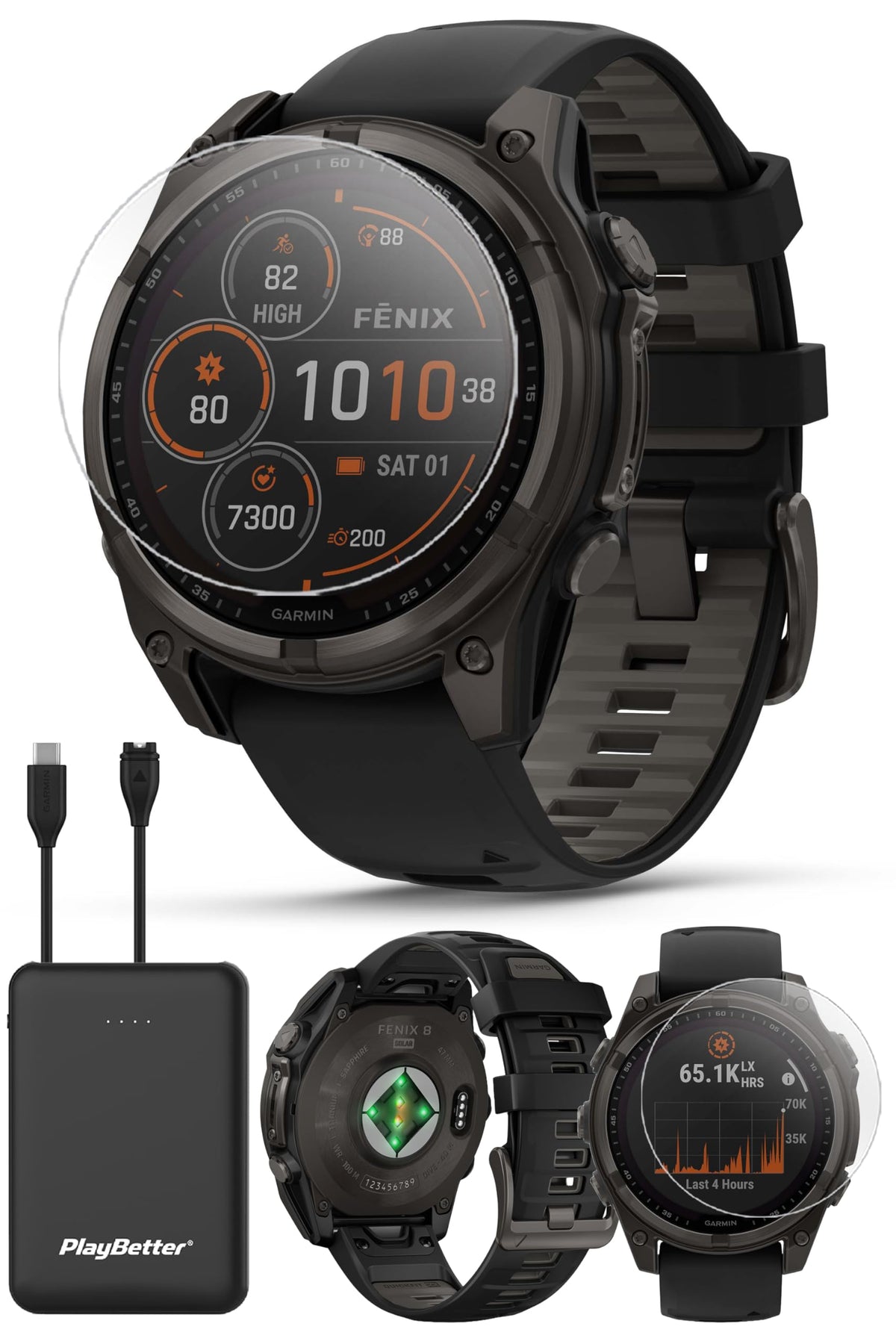 Garmin Fenix 8 (Spark Orange, 47mm) AMOLED Sapphire GPS Watch Bundle