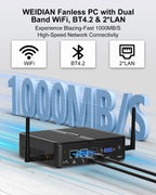 WEIDIAN Fanless Mini PC, Industrial PC, Mini Computer N100(up to 3.4GHz), 4K HD+VGA Dual Dispaly Output, 2Gigabit Ethernet, 4USB, 2RS232 COM, Win11, WiFi, BT(32GB RAM 512GB SSD 2TB HDD)