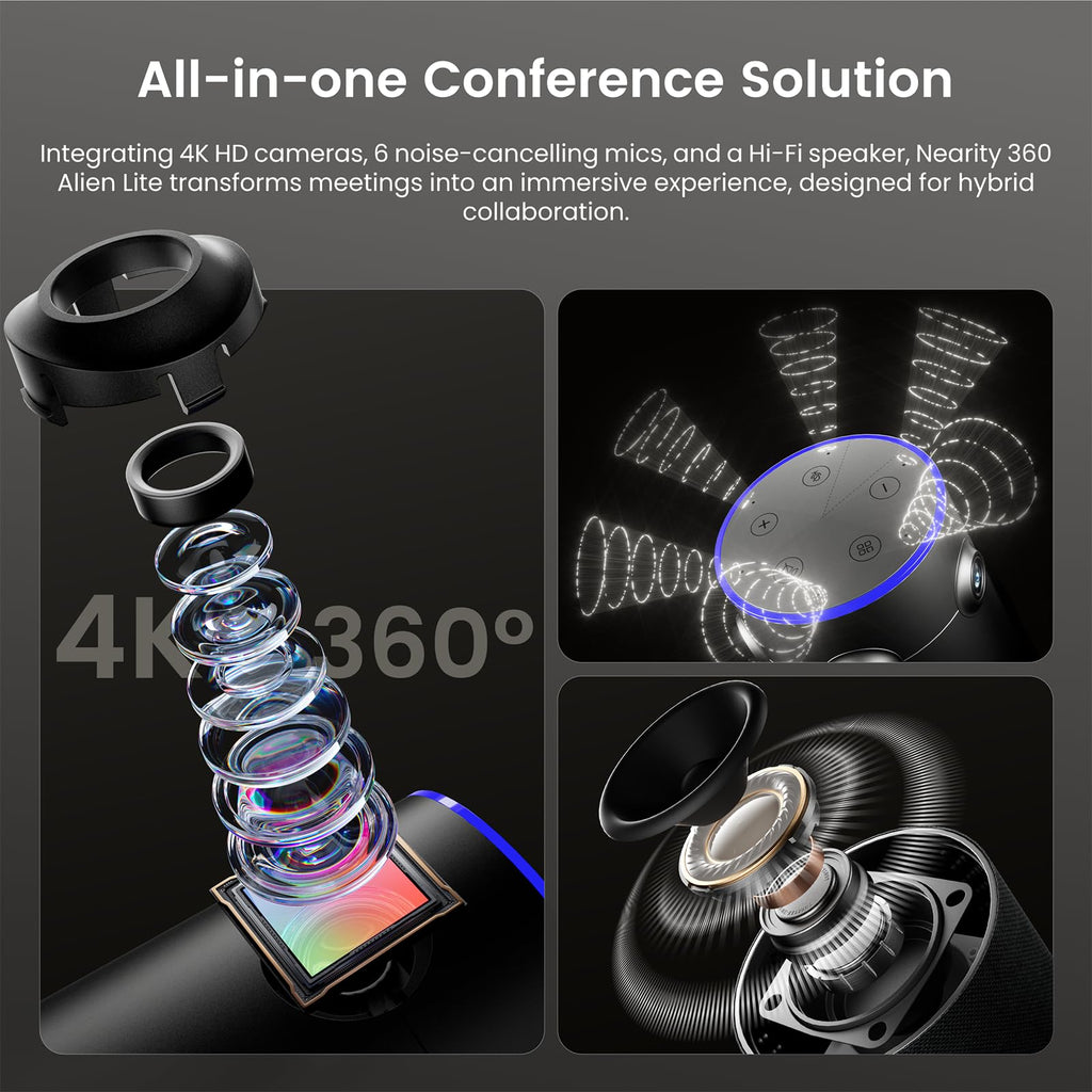NEARITY 360 Alien Lite 4K Video Conference Camera with Mic, 3 AI Modes