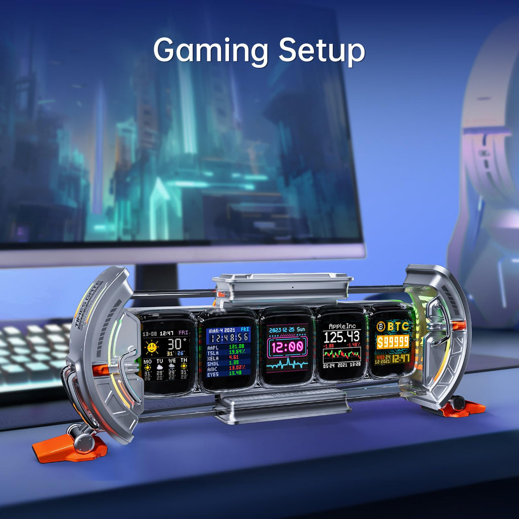Divoom Times Gate Silver+Pixoo，RGB LED Display, Pixel Cyberpunk Gaming Setup Digital Clock with Smart APP Control, and 16×16 LED Panel Display Frame for Home Decor/Social Media Fans Counter