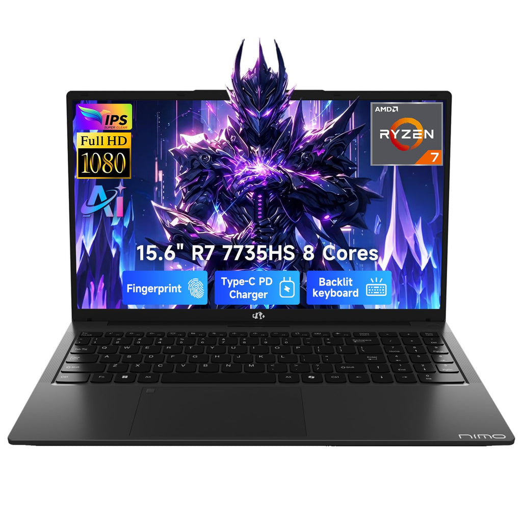 NIMO 15.6'' IPS FHD AI Laptop, AMD Ryzen 7 7735HS 64GB DDR5 RAM 2TB SSD