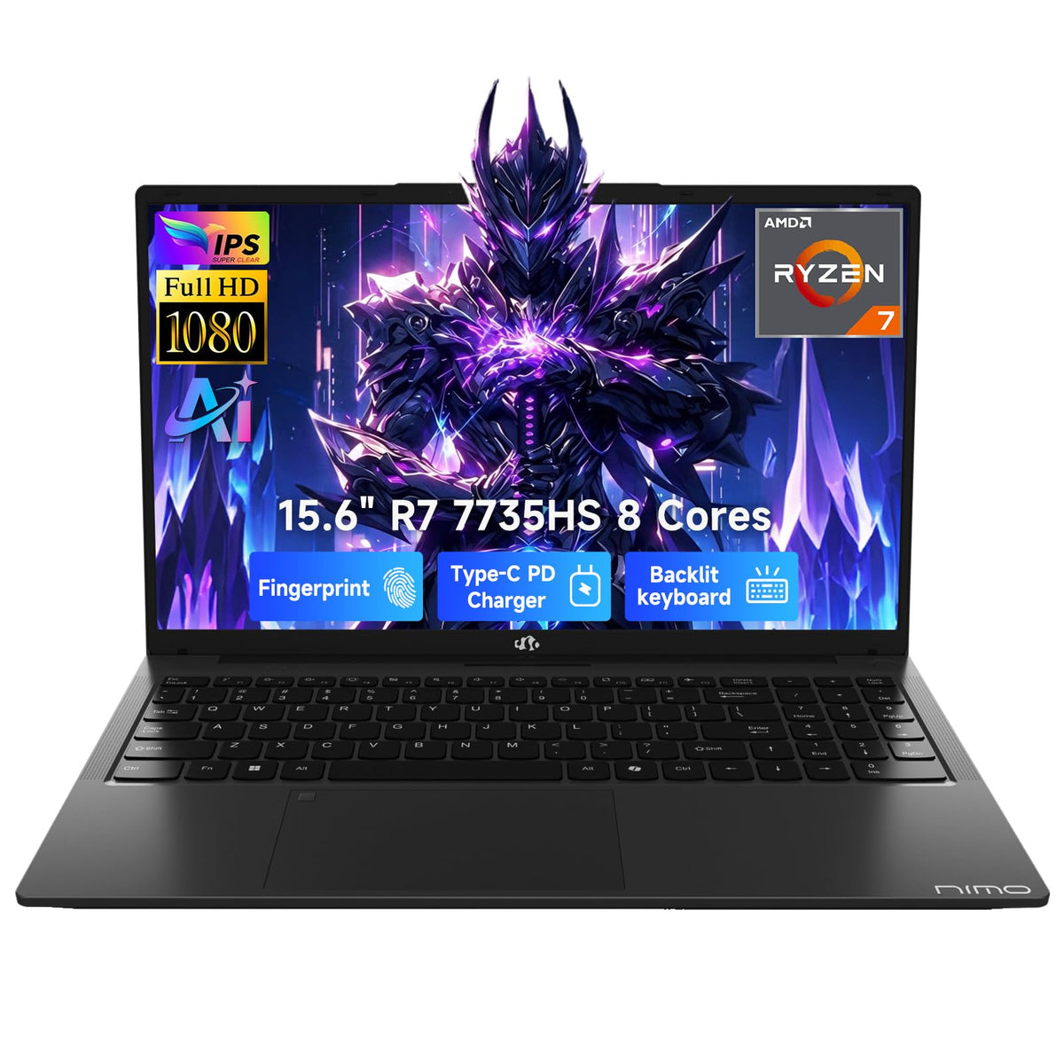 NIMO 15.6'' IPS FHD AI Laptop, AMD Ryzen 7 7735HS 64GB DDR5 RAM 1TB SSD