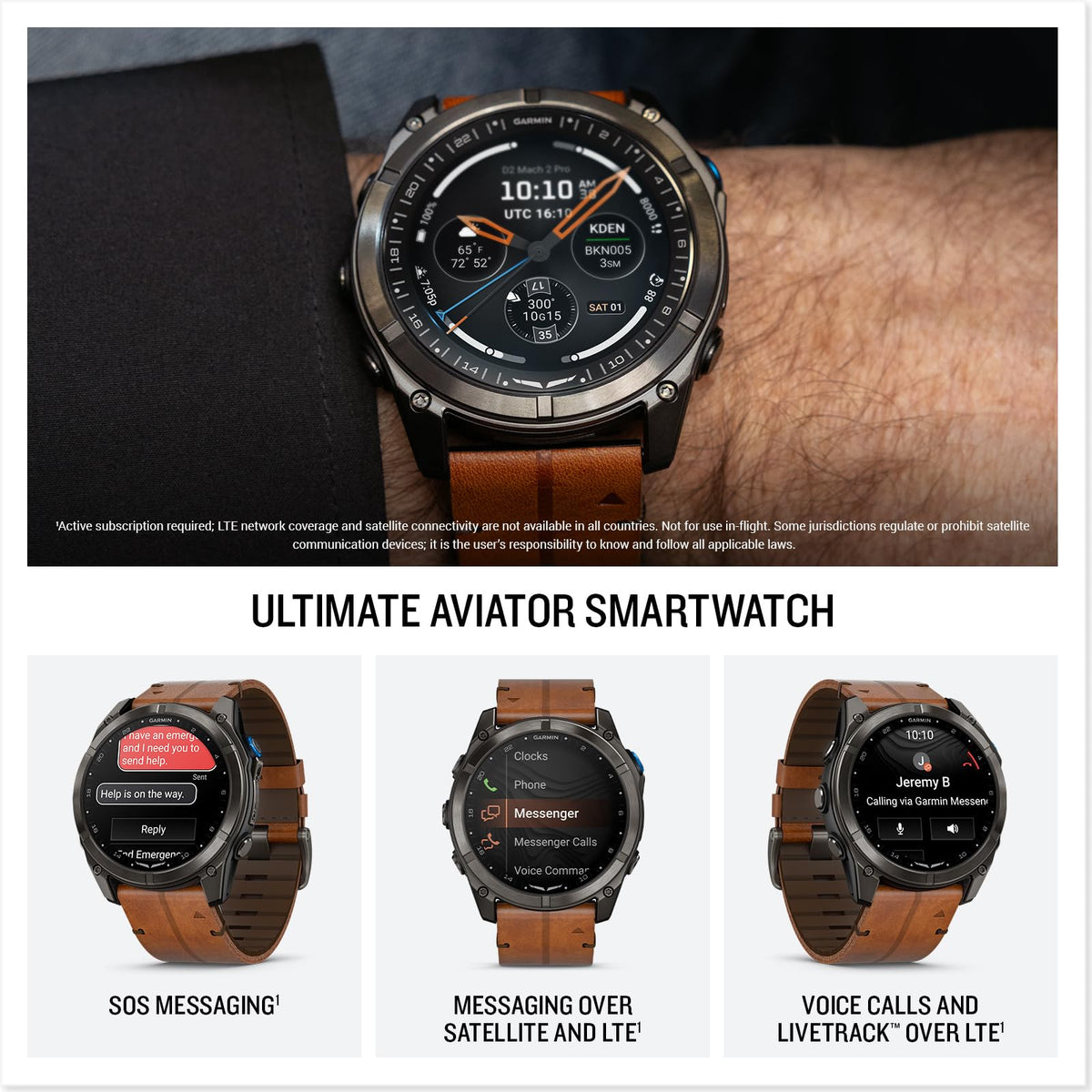 Garmin D2™ Mach 2 Pro Carbon Gray DLC Titanium with Chestnut Leather Band