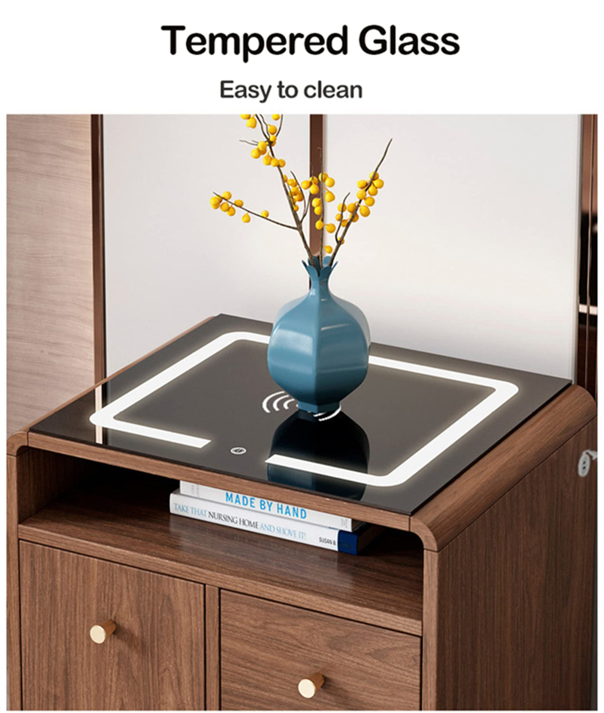 Smart Bedside Table Wireless USB Charging Creative Light Luxury Multifunctional Sensitive Light Speaker LED Nightstand