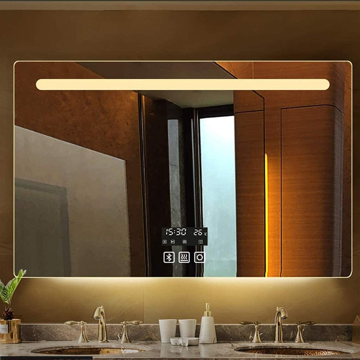 Waterproof Illuminated Led Bathroom Mirror 60X80Cm Smart Led Illuminated Bathroom Wall-Mounted Mirror with Touch Switch with Speaker + Time/Temperature Display + Heated Pad