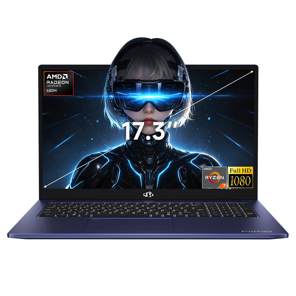 NIMO 17.3" AI Ready Light Gaming Laptop, AMD Ryzen 7 7735HS Computer (Up to 4.75 GHz) with 32GB DDR5 RAM 1TB SSD Radeon 680M GPU 2-Yr Warranty 180° View Multifuntional for Business Creator Student