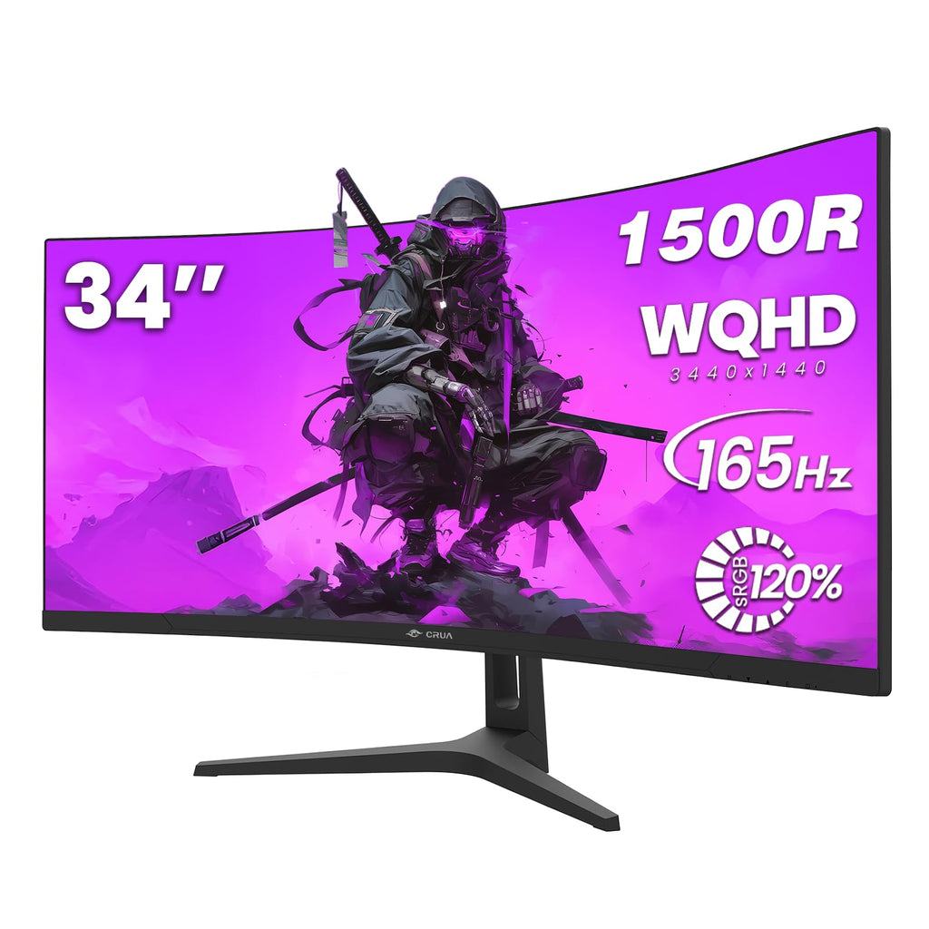 CRUA 49" DQHD 165Hz Ultrawide Curved Gaming Monitor, 1500R, FreeSync, Black