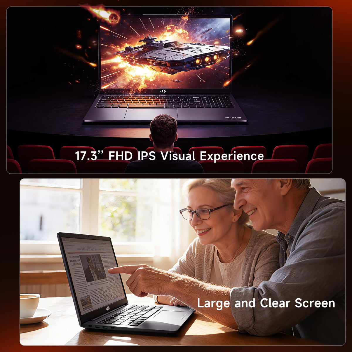 NIMO 17.3" AI Ready Light Gaming Laptop, AMD Ryzen 7 7735HS Computer (Up to 4.75 GHz) with 32GB DDR5 RAM 1TB SSD Radeon 680M GPU 2-Yr Warranty 180° View Multifuntional for Business Creator Student
