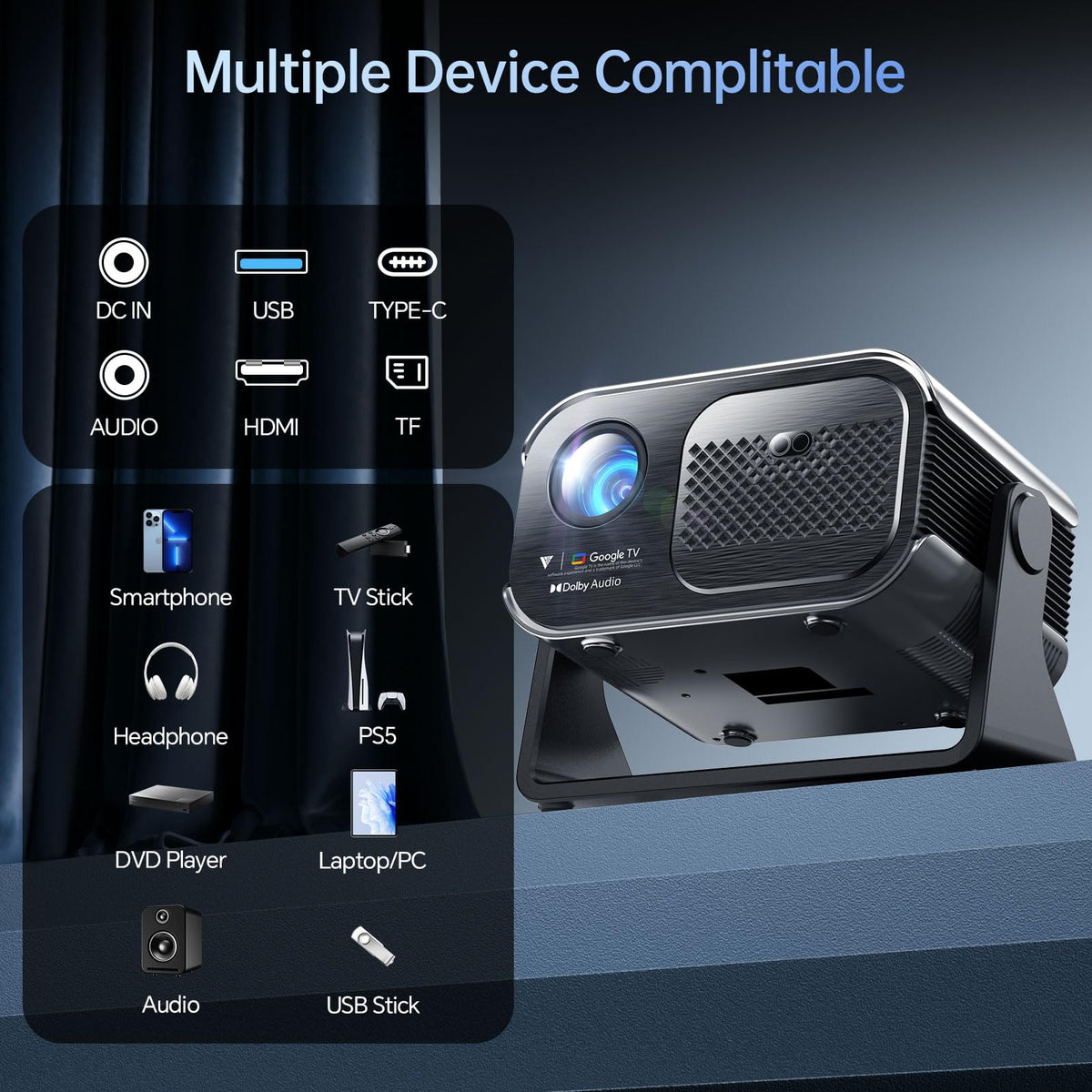 Official Licensed Google TV Projector Portable Smart Proyector AI Focus