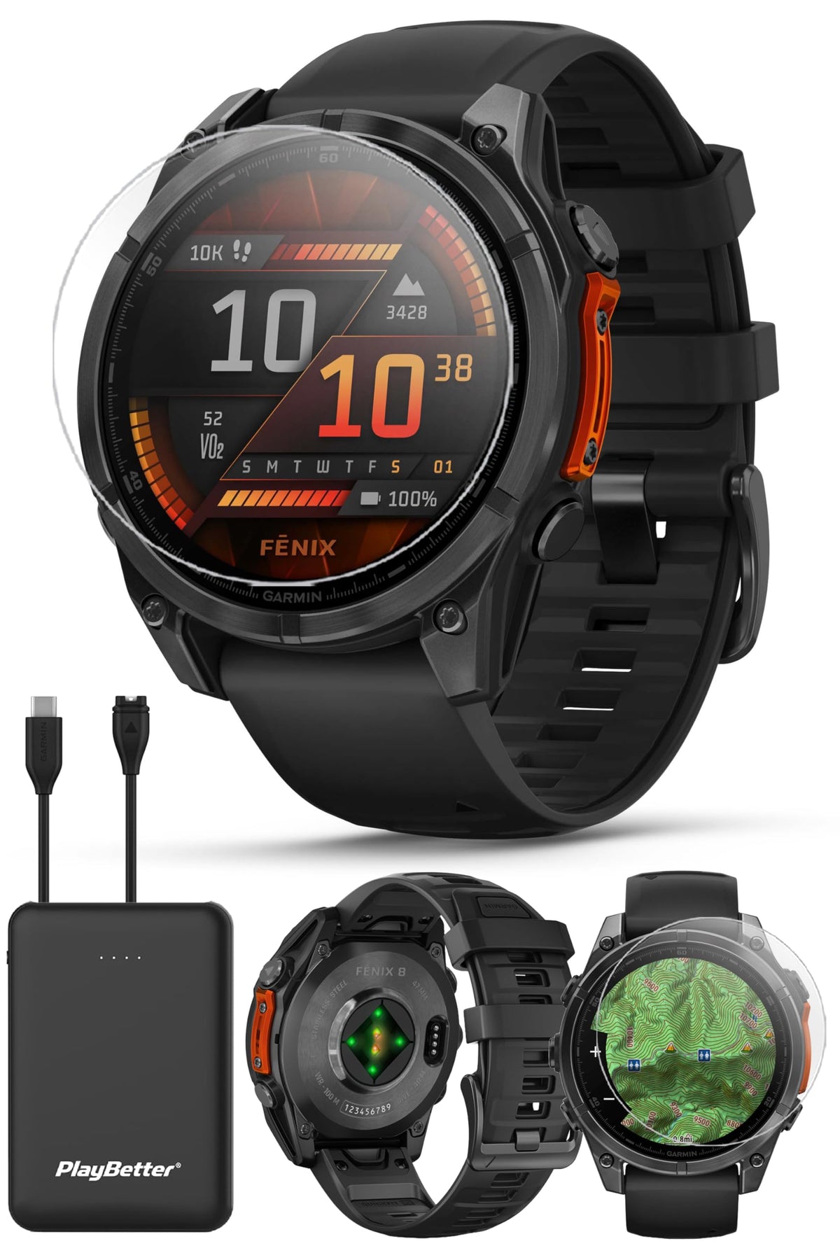 Garmin Fenix 8 (Amp Yellow, 51mm) Solar Sapphire GPS Watch Bundle