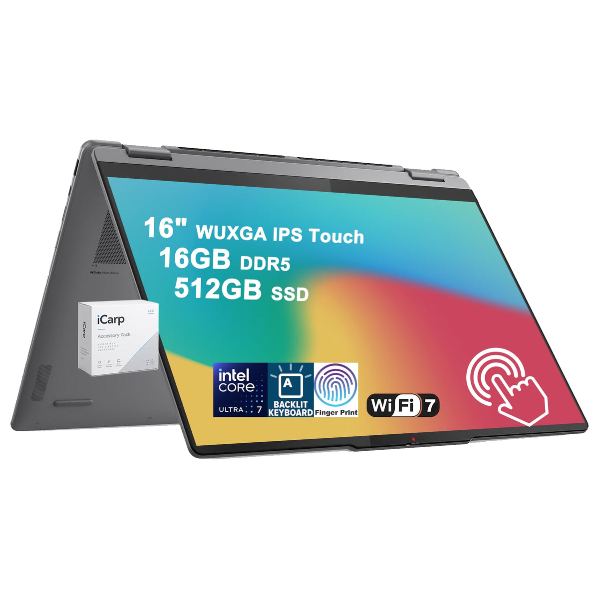 Lenovo Yoga 7 2-in-1 AI Laptop 16" WUXGA Touch Intel 8-core Ultra 7 256V (Up to 47 NPU Tops) 16GB DDR5 1TB SSD Wi-Fi7 Backlit Fingerprint for Creator Business Professional Win11 Pro ICP Accessory
