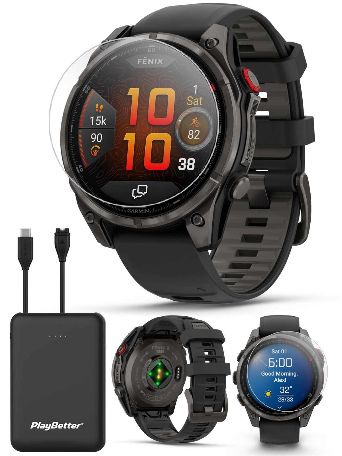 Garmin Fenix 8 (Spark Orange, 47mm) AMOLED Sapphire GPS Watch Bundle