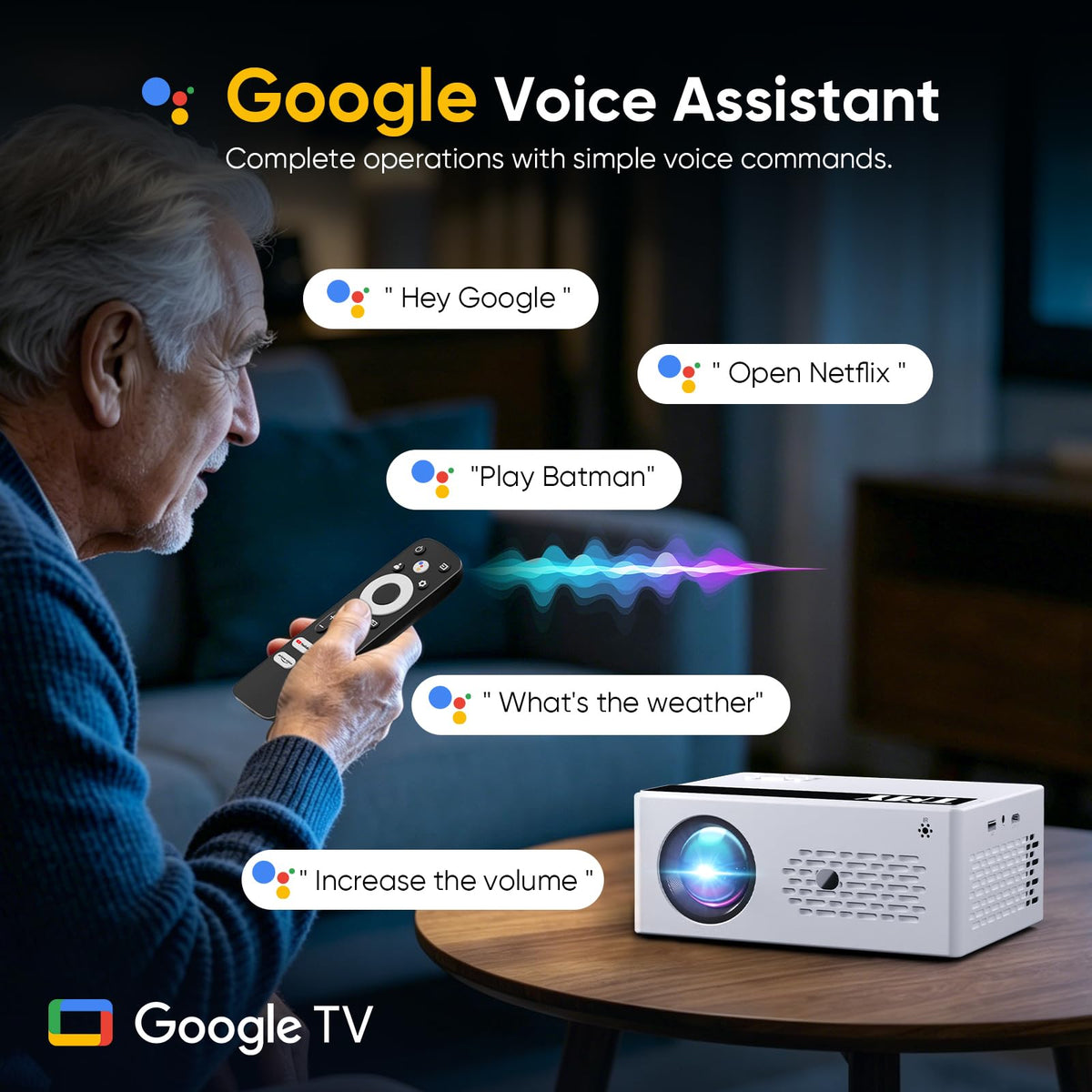 TMY Smart Projector with Google TV Built-in, Native 1080P 4K Home Theater