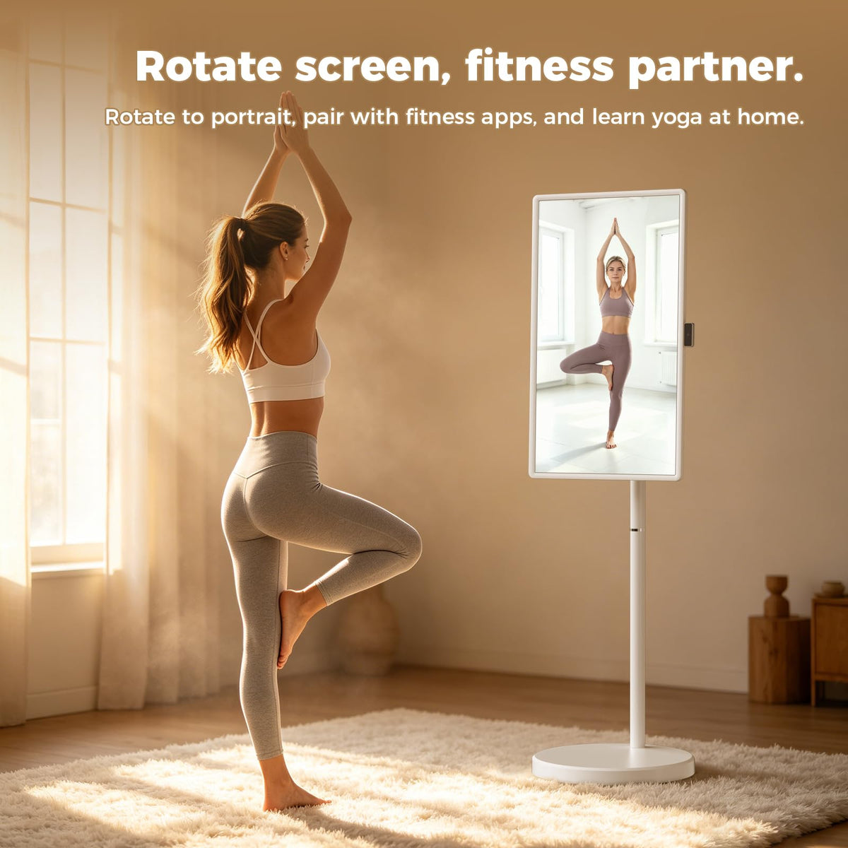 32 Inch Smart TV, Portable TV on Wheels with Rotatable Touch Screen, Rolling Stand, Built-in Battery, 8GB RAM + 128GB Storage, Dual-Band Wi-Fi, Bluetooth 5.0, Remote
