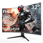 CRUA 49" DQHD 165Hz Ultrawide Curved Gaming Monitor, 1500R, FreeSync, Black
