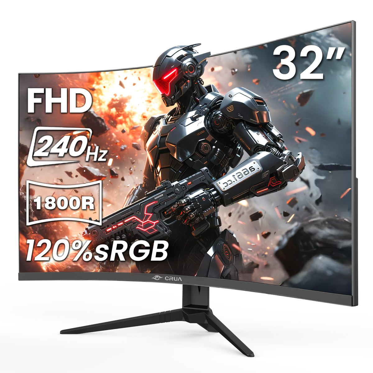 CRUA 49" DQHD 165Hz Ultrawide Curved Gaming Monitor, 1500R, FreeSync, Black