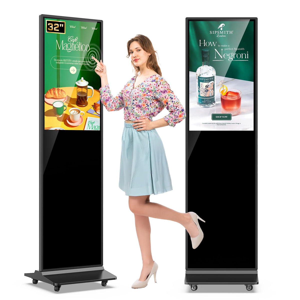 MWE 55 Inch 4K Touchscreen Kiosk, Indoor Floor Standing Digital Signage Displays, Advertising Display LCD Totem, Interactive Display Poster Android System with Auto Media Player