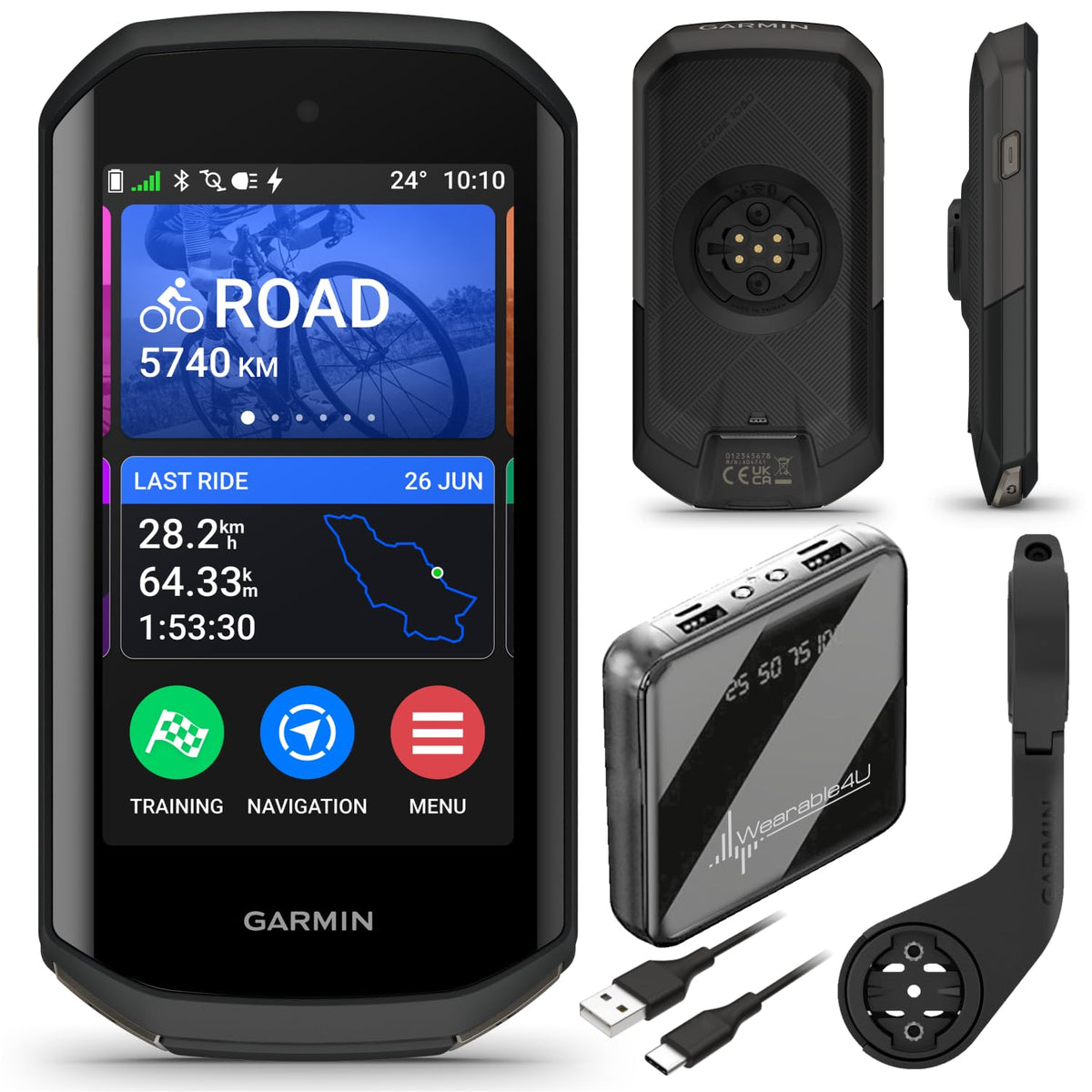 Garmin Edge 1050 Premium Cycling Computer, Vivid Color Touchscreen Display, Built-in Speaker, Advanced Training with Garmin Speed and Cadence Sensors and Power Bank Bundle