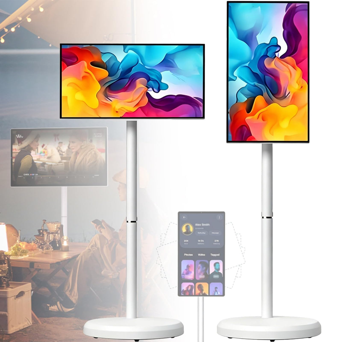 Smart Portable TV On Wheels, Touch Screen Monitor with 4K HD Display, Android 13 OS, Full Swivel Rotation, Speakers & Wireless Connectivity for Home/Office/Travel(27inches,8GB+128GB)