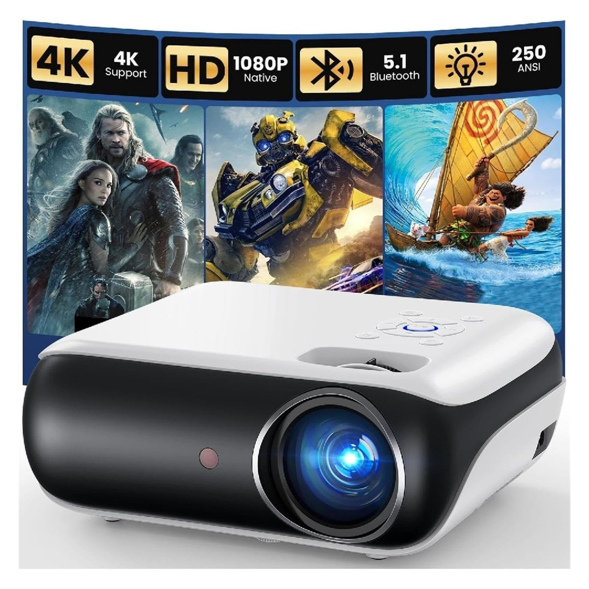 4K Projector, Bluetooth Home Theater Movie With Built-in Speaker