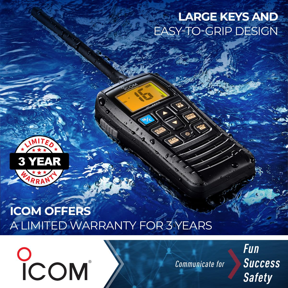 Icom IC-M37 31 USA VHF Marine Transceiver Radio with Float'n Flash, 6-Watt