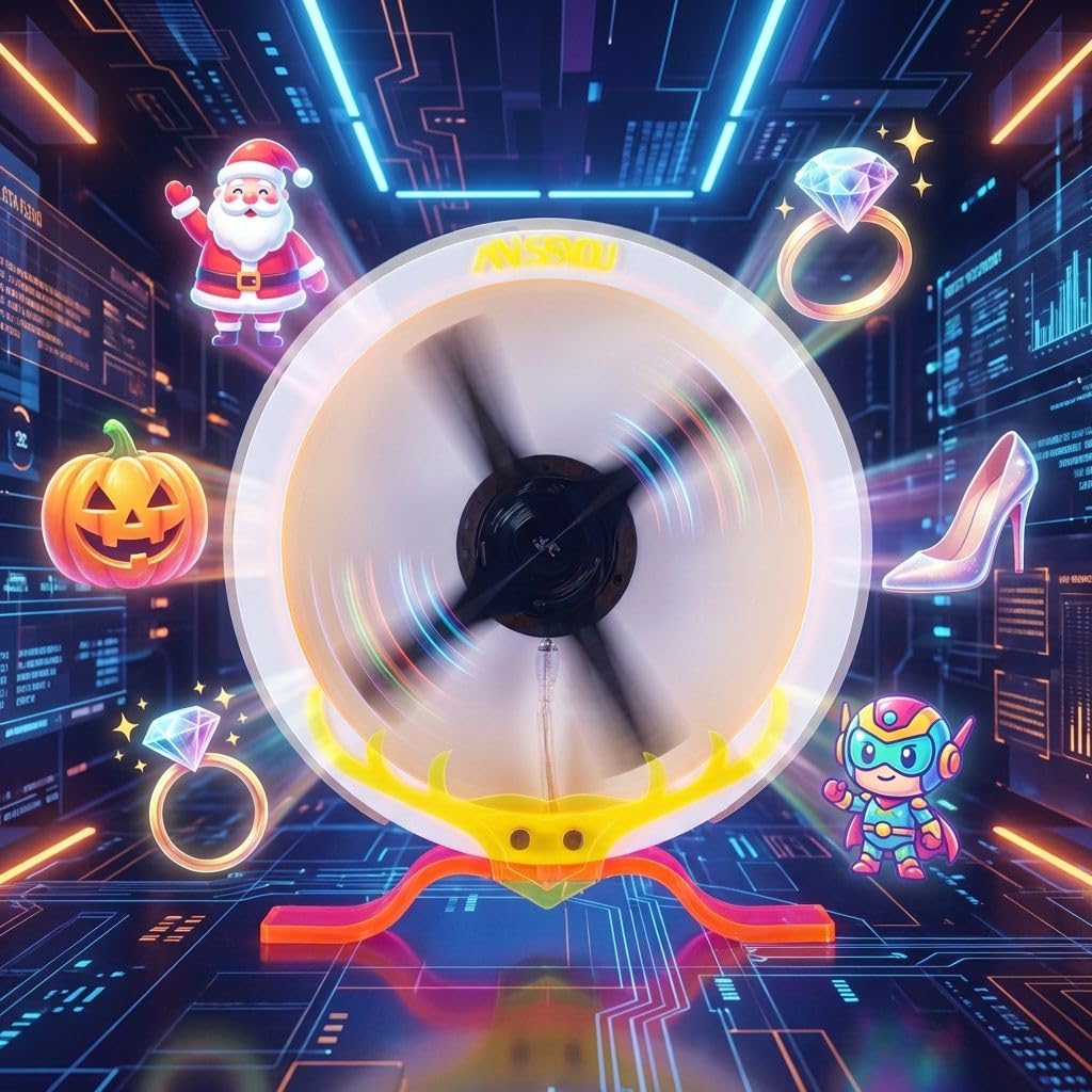 3D Hologram Fan WiFi Projector with Protective Cover & LED Strip, 11.9 Inch Hi-Res Holographic Display, App Control Custom 3D Text Video for Business Store Sign Bar Party Holiday Decoration