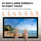 32 inch Smart Screen - Android 11 Touchscreen Monitor with Built-in Speakers, 2.0 MP Camera, 4G & 32G, HDMI Out, Digital Signage for Commercial Display, Wall-Mountable or Desktop