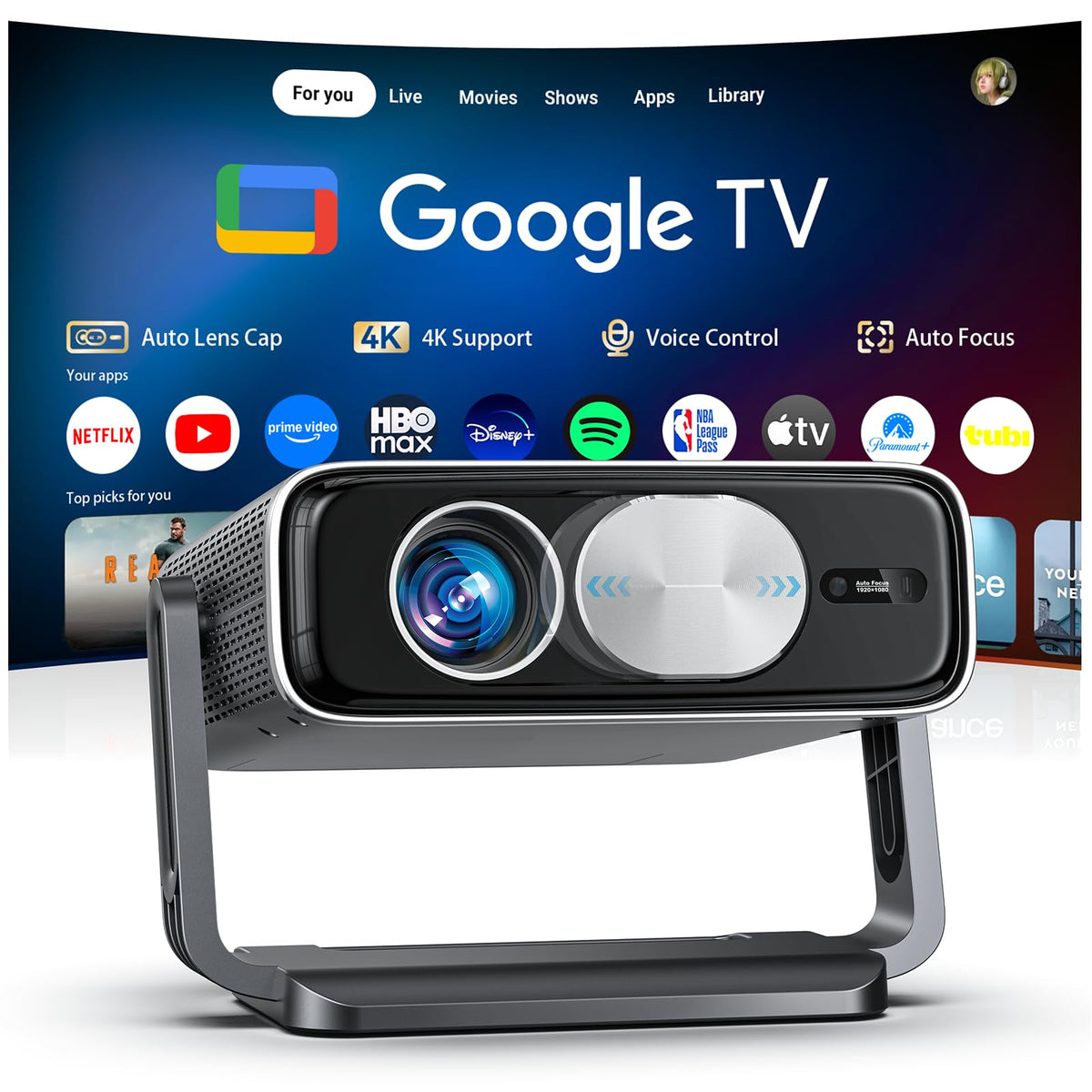 [Bundled with Google TV Stick] Smart Projector with WiFi and Bluetooth