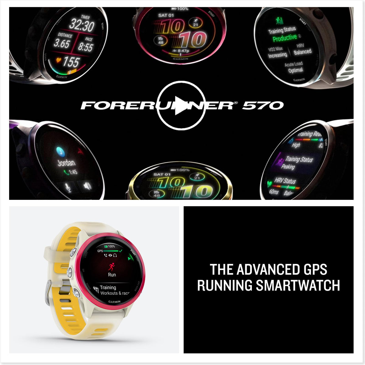 Garmin Forerunner 570 (42 mm, Mango) Triathlon GPS Smartwatch Bundle
