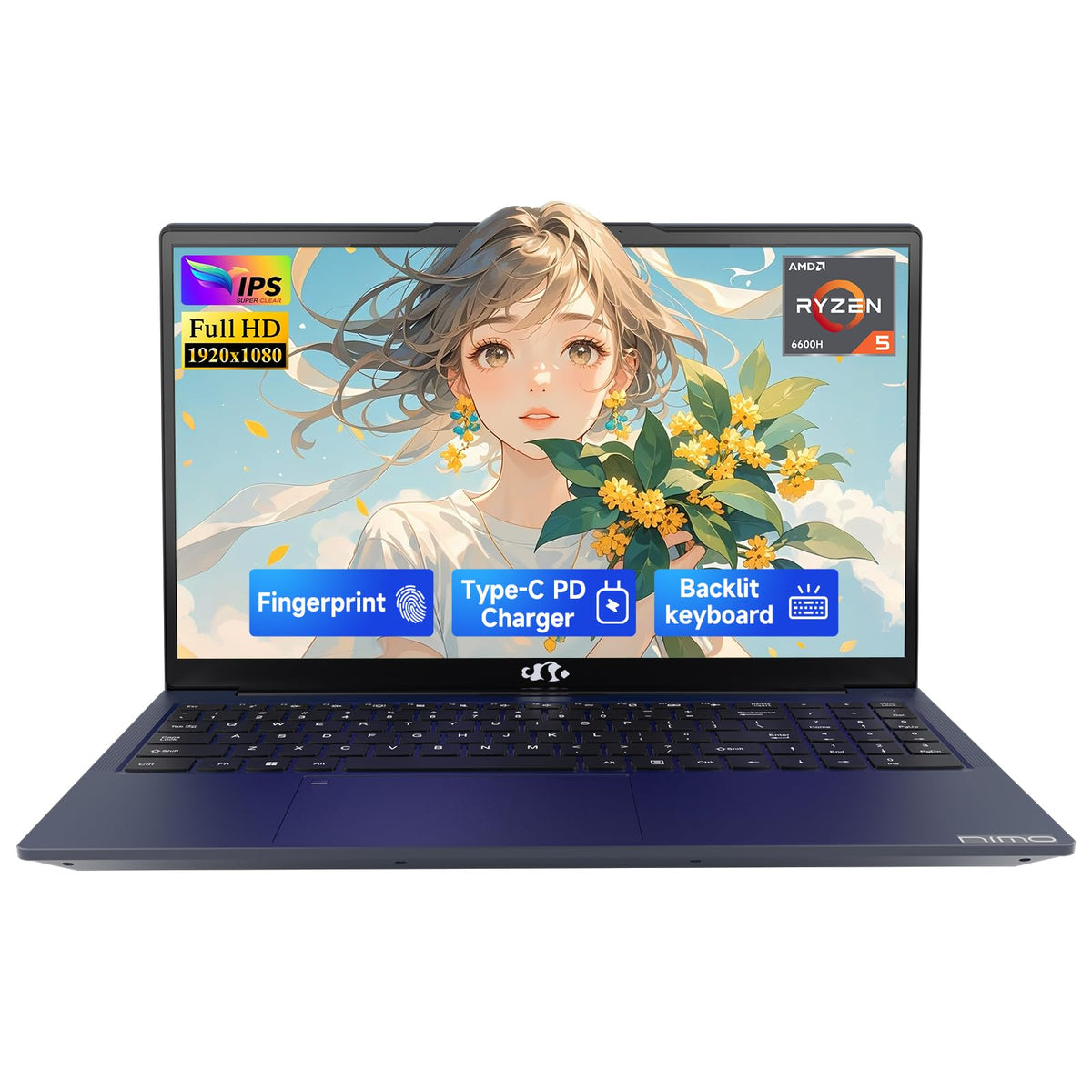 NIMO 15.6" IPS FHD-Gaming-Laptop, 6 Cores AMD Ryzen 5 6600H 16GB DDR5 RAM 1TB SSD (Beat i7-1165G7, Up to 4.5GHz) AMD Radeon 660M GPU-Computer with 100W Type-C Backlit Keyboard Fingerprint