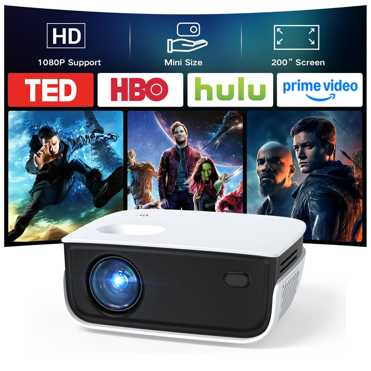 4K Outdoor Projector with Wifi and Bluetooth, Built-in Apps, Smart Projector with Auto Focus & Keystone, 1500 ANSI Lumens and 300" Movie Projector for Outdoor Use