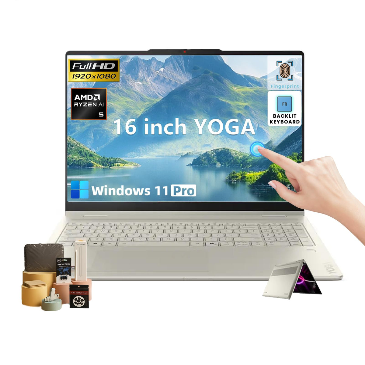 Lenovo Yoga 7a 2-in-1 Touchscreen Laptop, AMD Ryzen AI 5 430,16" WUXGA OLED