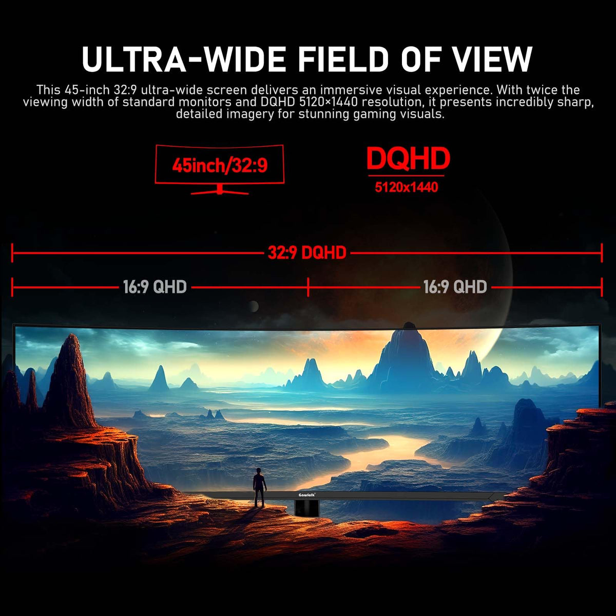 Gawfolk 45 inch Ultra-Wide Curved Gaming 240Hz PC Monitor, DQHD Screen