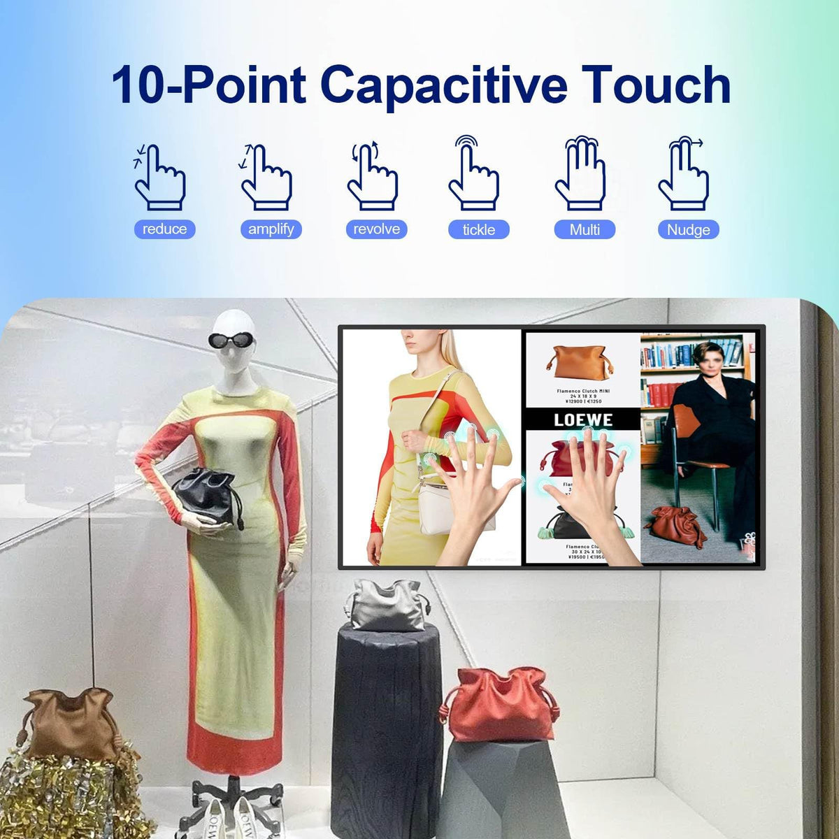 43inch Touchscreen Digital Display, 700nit High Brightness Digital Signage, CMS/U-Disk Plug&Play, Slim Fit Frameless LCD Monitor, Smart Split Screen, 24/7 Timer Switch, Built-in Speaker