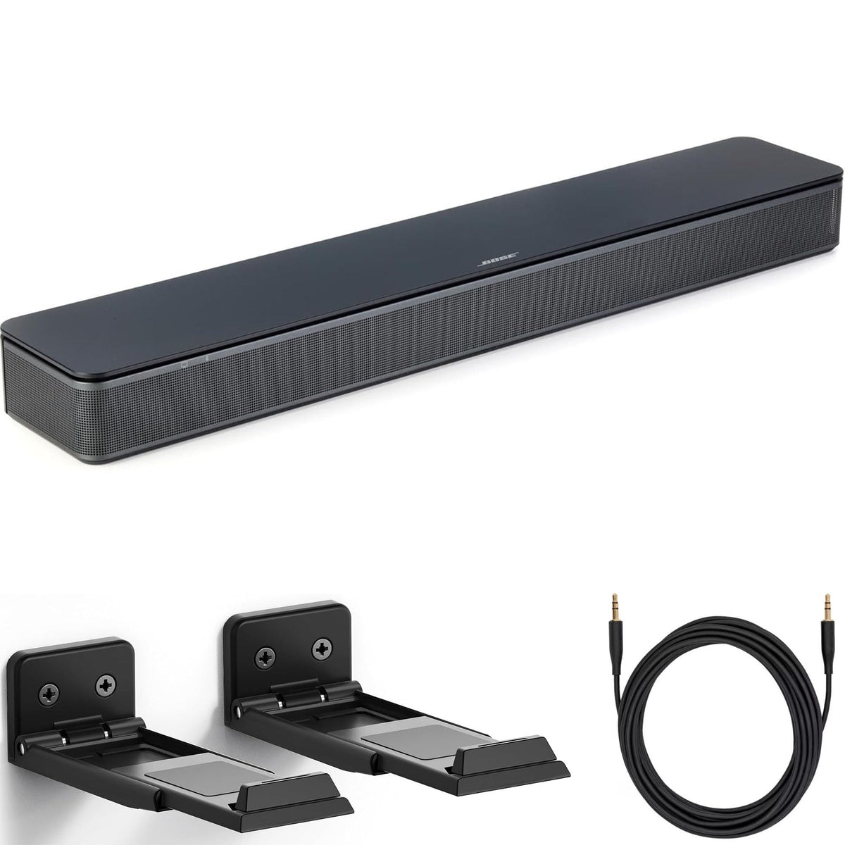 Bose TV Speaker Bundle with Aux Cable, Wall Mount - Soundbar for TV with Bluetooth and HDMI-ARC Connectivity, All-in-One Compact Soundbar, Includes Remote Control, (Black)