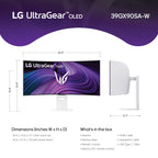 LG 39GX90SA-W 39-inch Ultragear WQHD (3440 x 1440) OLED Curved Gaming Monitor 240Hz, 1ms, NVIDIA G-Sync Compatible, AMD FreeSync Premium, VESA DisplayHDR True Black 400, webOS, USB Type-C, White