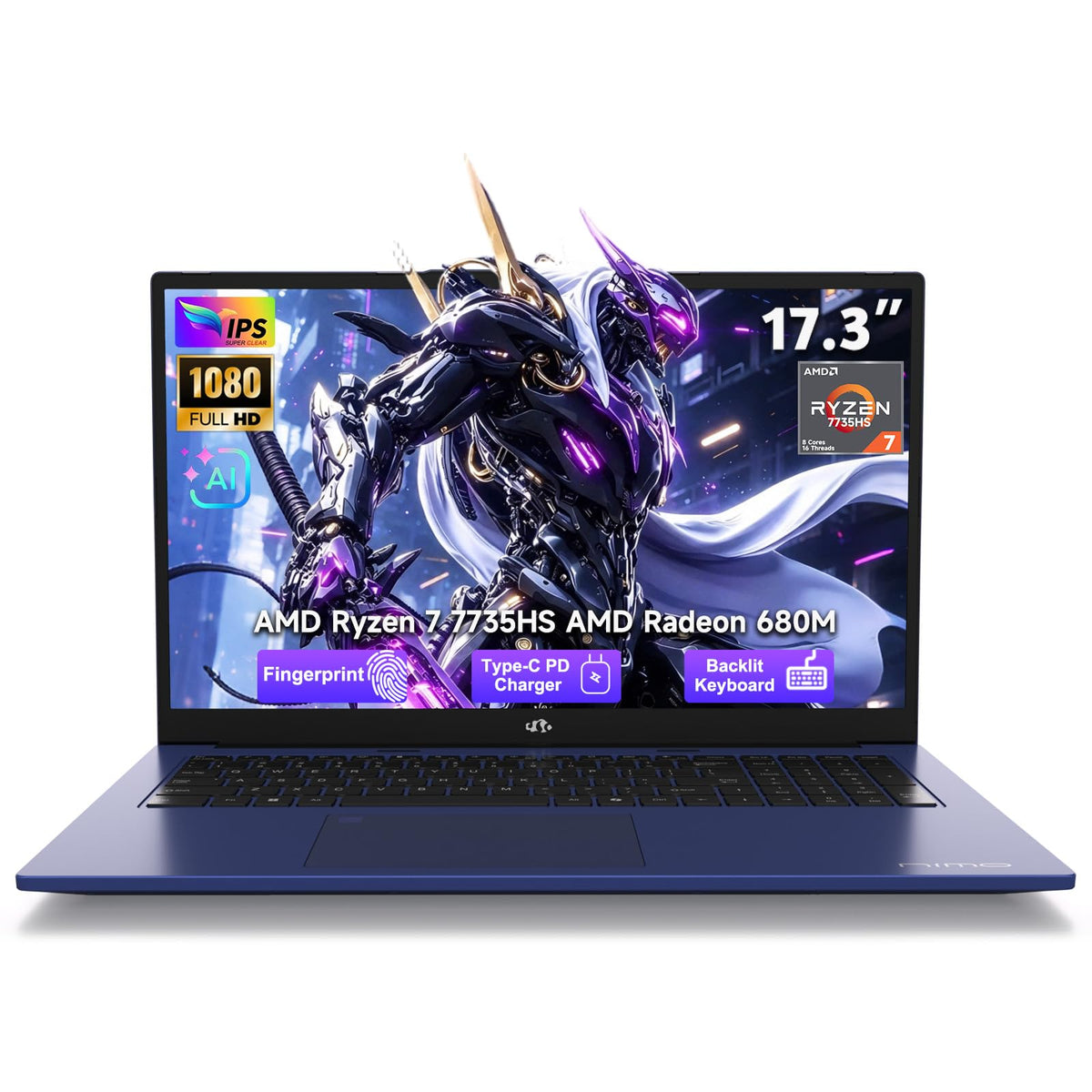 NIMO 17.3" FHD AI Laptop, AMD Ryzen 7 7735HS, 16GB DDR5 RAM 1TB SSD