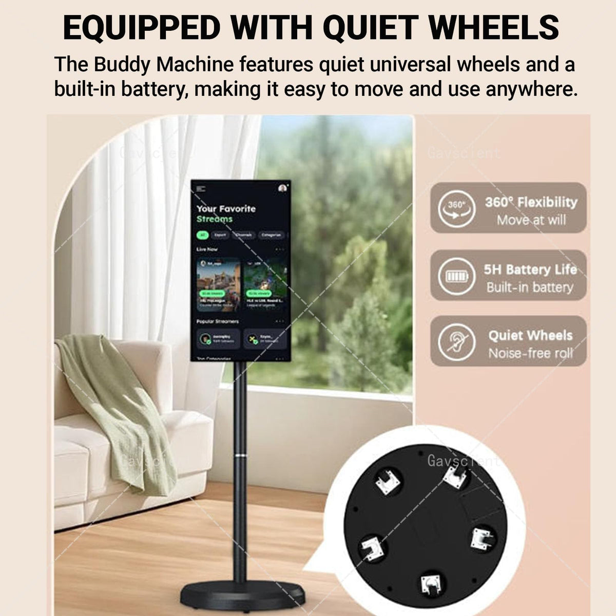 Smart Screen Portable TV On Wheels, 4K Touch Screen Monitor with Android 12 OS, Full Swivel Rotation, Wireless Mirroring, Dual Speakers & FHD IPS Large Display for Versatile Use 32-4/64