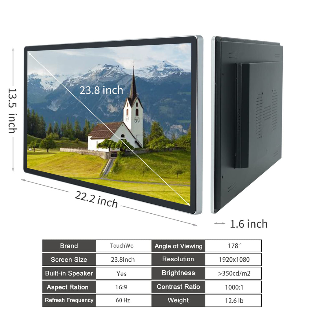 23.8 inch Touch Screen PC Monitor, Intel i5, 4GB RAM, 128G SSD, 16:9 FHD 1080P, Windows 10, Smart Board for Classroom, Meeting & Game, USB, VGA & HD-MI Monitor