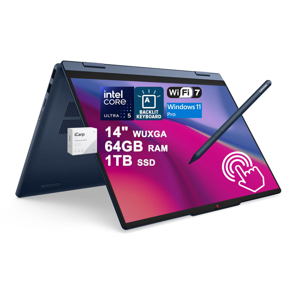 Lenovo IdeaPad 5 AI 2-in-1 Laptop 14" WUXGA IPS Touch Intel 8-core Ultra 5 322 (Up to 46 NPU Tops) 32GB RAM 1TB SSD w/Pen Backlit Wi-Fi 7 for Creator Business Professional Win11 ICP Accessory
