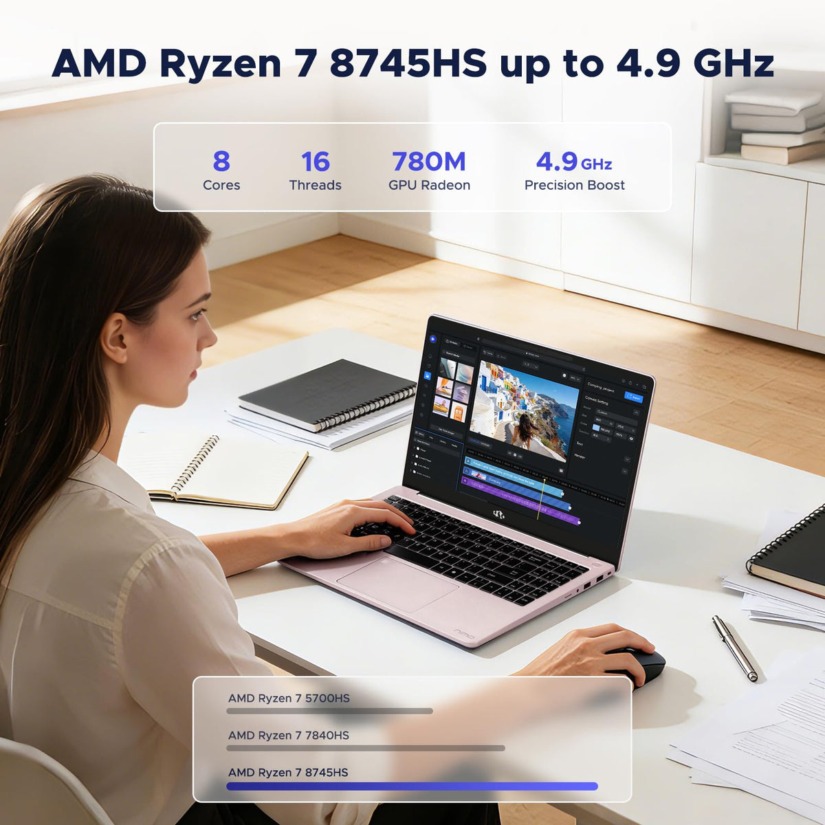 NIMO 15.6" FHD Light Gaming Laptop, AMD R7 8745HS 16GB DDR5 RAM 512GB SSD