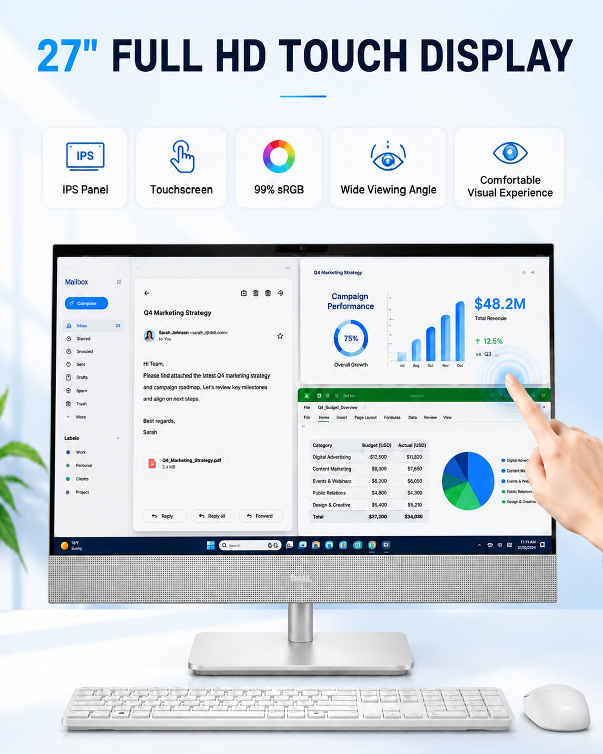 Dell 27" All-in-One Desktop Computer Touchscreen Intel Ultra 7 355 Wi-Fi 7