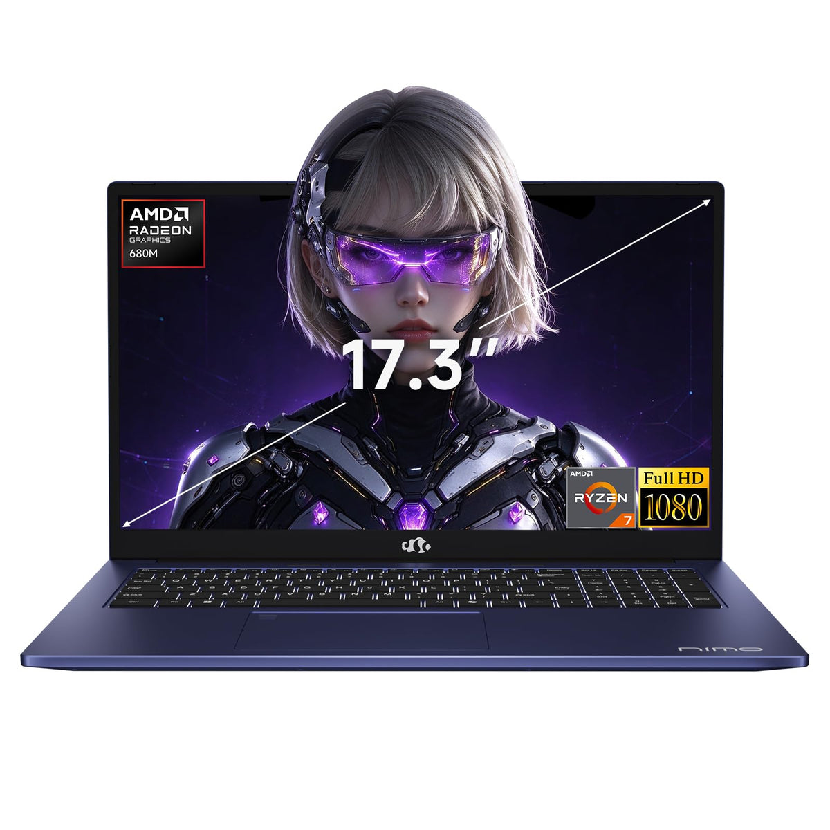 NIMO 17.3" AI Ready Light Gaming Laptop, AMD Ryzen 7 7735HS Computer (Up to 4.75 GHz) with 16GB DDR5 RAM 512GB SSD Radeon 680M GPU 2-Yr Warranty 180° View Multifuntional for Business Creator Student